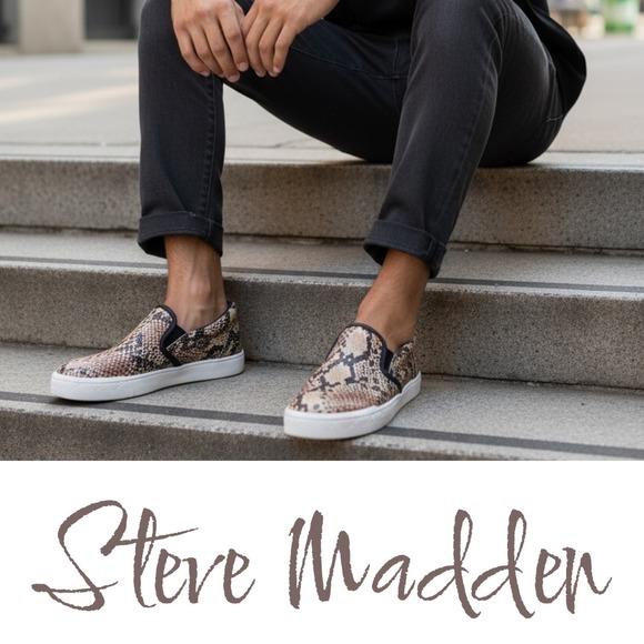 Steve Madden Gunman Handmade Faux Snakeskin Slip On Sneaker Loafer Brown Men's 9